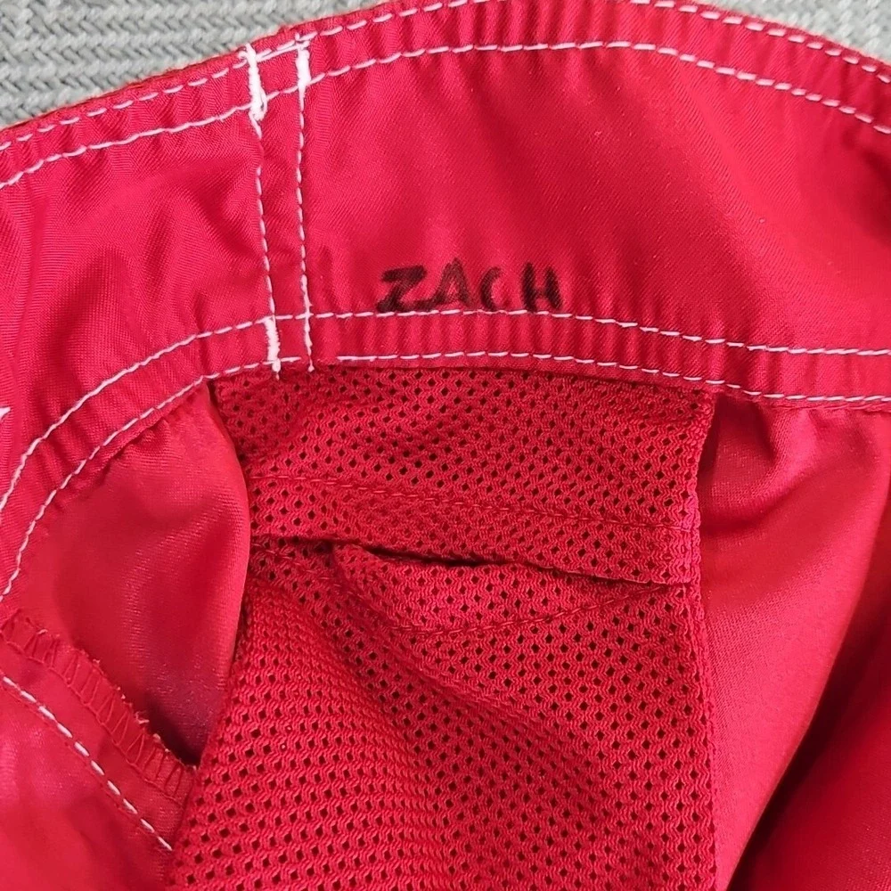 American Eagle Men 32 Board Shorts Swim Trunks Red Yellow 10 Inseam EUC Surf NWT